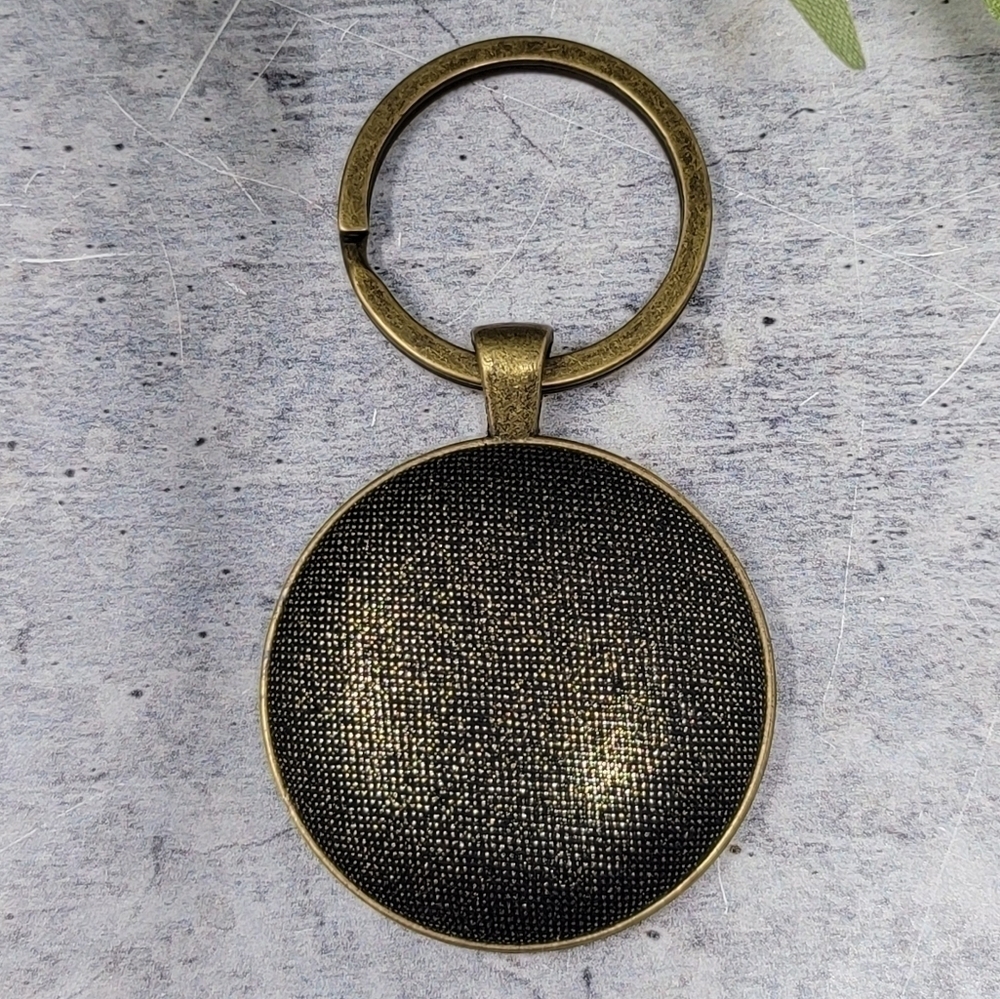 New Handmade | Black Gold Sparky Fabric Button Keychain